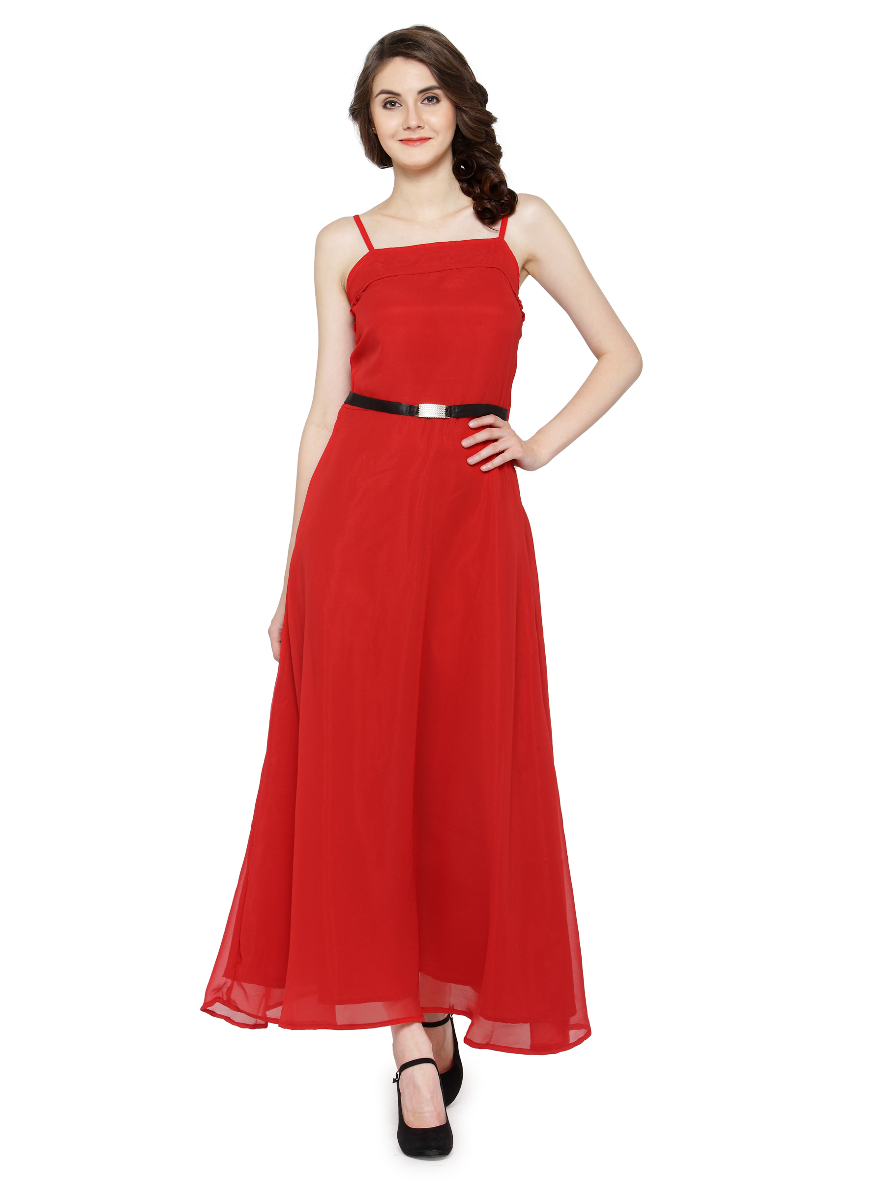 LUXURY RED FLARED MAXI DRESS